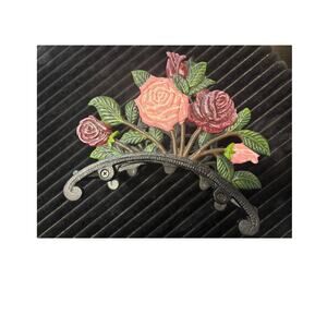 Cast Iron Heavy Duty Garden Hose Holder - Decorative Hand-Painted Peony Wall Mou